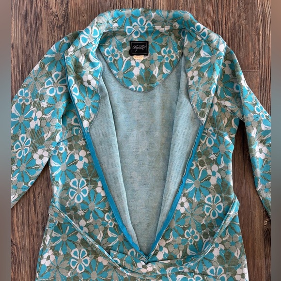 Wynette Midi Belted Shift L/S Dress NO SIZE Vintage 70s Blue Green White Floral - Picture 9 of 15